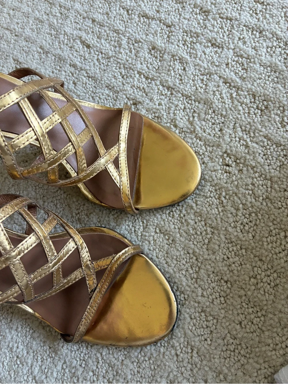 Tory Burch Amalie Gold Leather Cage Heel